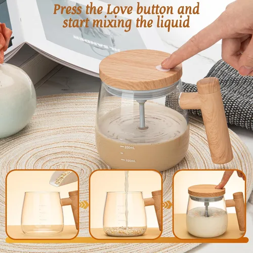 Miniatura 6 de Taza de café eléctrica autoagitable, taza mezcladora de alta velocidad de 13.5 fl oz con tapa, vidrio de borosilicato alto, oficina en casa