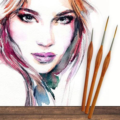 Miniatura 6 de U.S. Art Supply Juego de 8 pinceles Taklon con detalles y delineadores con mango de agarre cómodo de madera, arte, detalles, acrílico, óleo, acuarela