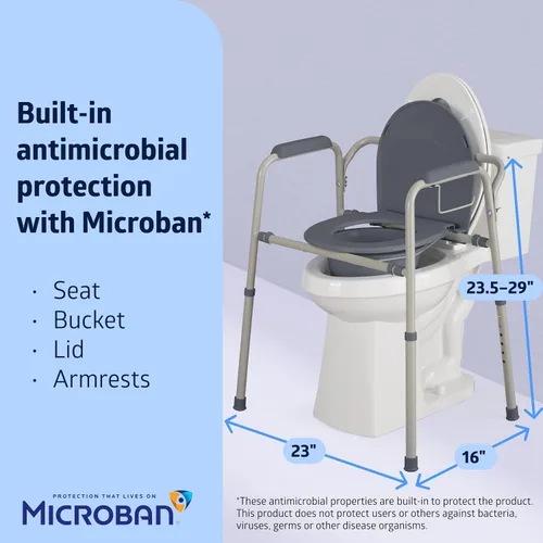 Miniatura 4 de Medline Silla Sanitaria Ajustable de Acero 3 en 1 junto a la Cama con Protección Microban, Inodoro Portátil junto a la Cama, Capacidad
