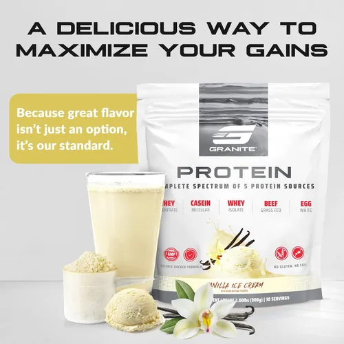 Miniatura 7 de Granite Nutrition Proteína en polvo – Mezcla de 5 fuentes de primera calidad (suero de leche, caseína, huevo, carne de res alimentada con pasto)