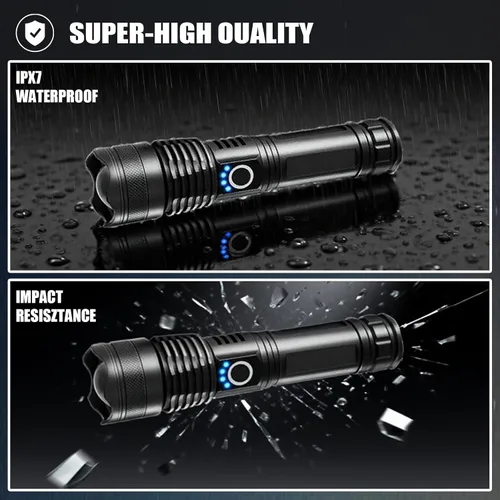 Miniatura 4 de Paquete de 4 linternas recargables de alto lúmenes, linterna súper brillante de 9000000 lúmenes, luz de flash potente ajustable con cable USB, 5