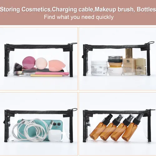 Miniatura 6 de Etercycle Bolsa de aseo aprobada por la TSA, bolsas transparentes con cremallera para viajar, bolsas de maquillaje transparentes Samll bolsa de Negro