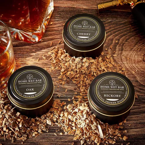 Miniatura 3 de HomeWetBar Juego de virutas de madera para ahumar whisky, roble, cereza y nogal para cóctel y whisky