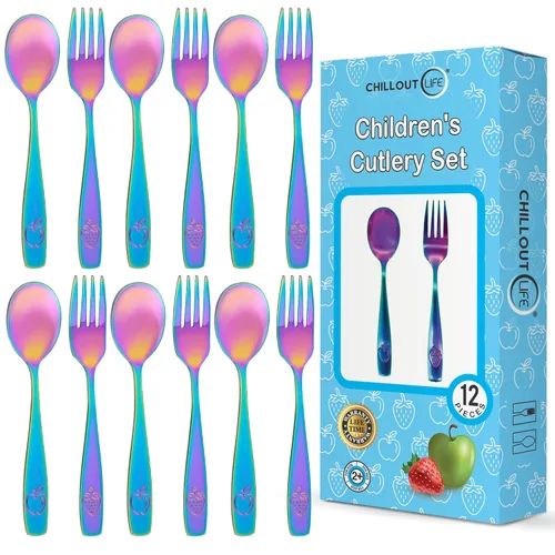 Miniatura 13 de CHILLOUT LIFE Juego de cubiertos para niños de acero inoxidable 12 piezas - Cubiertos seguros para niños y niños pequeños - Juego de utensilios