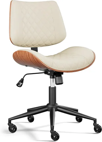 Silla de escritorio de oficina en casa con ruedas giratorias, moderna silla de oficina sin brazos de piel sintética, pequeña silla de computadora
