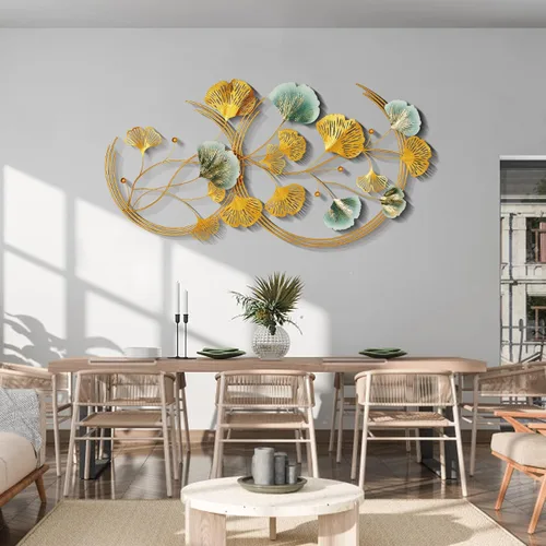 Miniatura 8 de Babyieia Decoración de pared de metal con hoja de ginkgo 3D para sala de estar, esculturas modernas de pared de metal, decoración de pared de metal