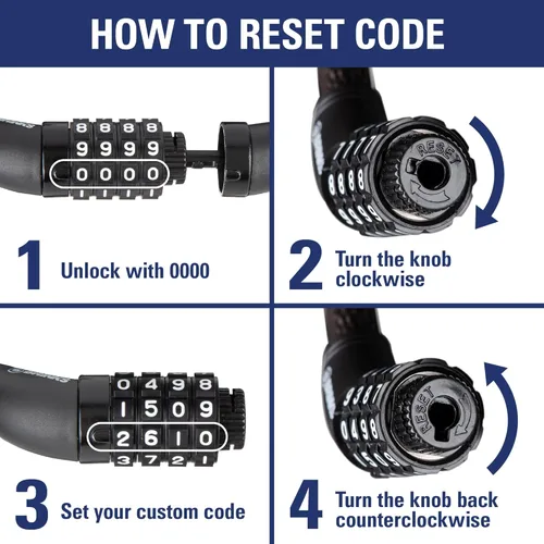 Miniatura 3 de BRINKS Cable de bloqueo para bicicleta resistente para exteriores de 6 pies, paquete de 2, grueso, diseño antirrobo autorrebobinante, combinación