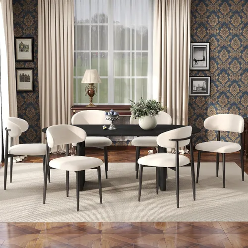 Miniatura 13 de Juego de 2 sillas de comedor estilo granja, sillas de comedor de mediados de siglo con patas de metal de grano de nogal, sillas tapizadas de tela