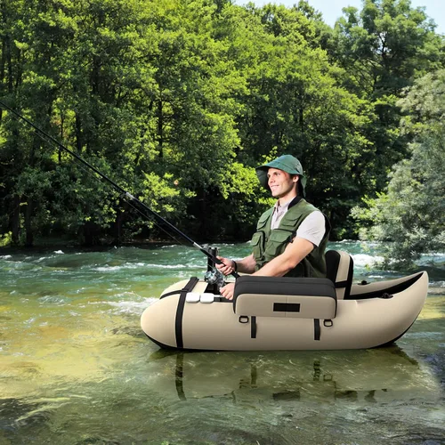 Miniatura 9 de GYMAX Tubo flotador de pesca, barco de pesca inflable de 350 libras con paleta, bomba, aletas, estatores de anzuelos, regla de pescado, bolsillos
