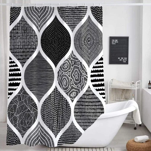 Miniatura 22 de JAWO Cortina de ducha gris retro bohemia de tela geométrica para decoración de baño, estilo bohemio, moderno, abstracto, cachemira, accesorios
