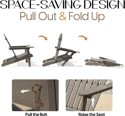 Miniatura 7 de IDZO Juego de 2 sillas Adirondack para exteriores, respaldo premontado, juego de muebles de patio, muebles de exterior para jardín, porche, terraza