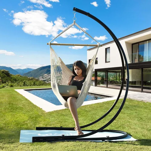 Miniatura 8 de Lazy Daze Hammocks Chair Caribbean - Silla colgante de cuerda tejida del Caribe con barra separadora de madera dura de 40 pulgadas y cuerda