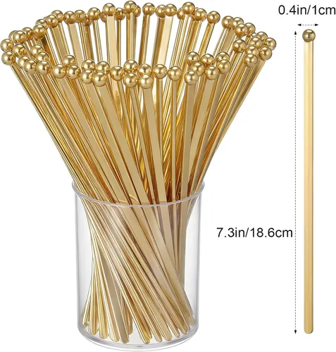 Miniatura 2 de Mudder 100 unidades desechables de plástico redondo superior cristal Swizzle Sticks (dorado)