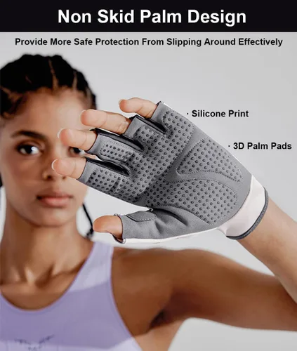 Miniatura 4 de SUJAYU Guantes de entrenamiento para mujeres y hombres, guantes sin dedos antideslizantes para levantamiento de pesas, guantes de entrenamiento