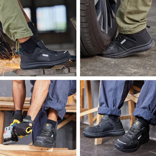 Miniatura 7 de FitVille Zapatos de trabajo extra anchos para hombres con punta de acero compuesto antideslizante zapatos de trabajo impermeables ligeros-SteelCore