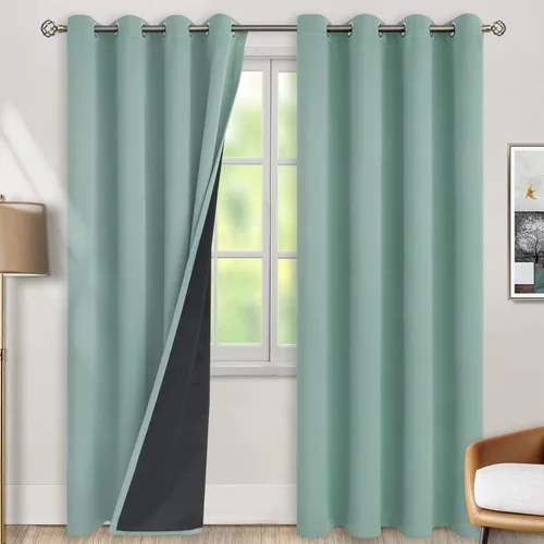 BGment - Cortinas con aislamiento térmico para habitación, 100 % opacas, con forro negro, cortina de doble capa con ojales, reduce el ruido (52 x 84