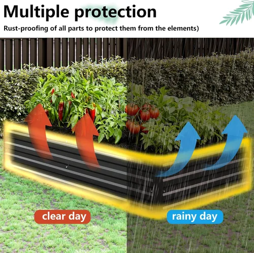 Miniatura 5 de Vengarus Kit de cama de jardín galvanizado elevado de 6 x 3 x 1 pies (paquete de 2), maceta de metal para exteriores, contenedor rectangular de Negro