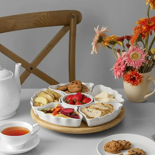 Miniatura 6 de DOWAN Bandeja y platos giratorios de 360°, cuencos divididos de 12 pulgadas para fiestas, decoración de cocina, platos extraíbles para papas fritas