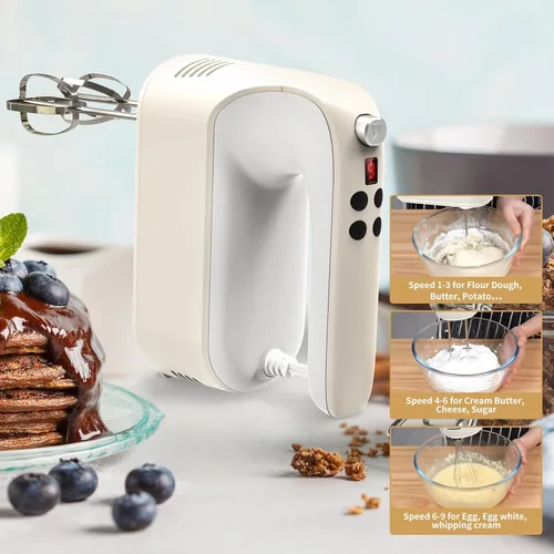 Miniatura 7 de Yomelo Batidora de mano digital de 9 velocidades, potente motor de CC de 400 W, batidora de mano eléctrica de mano con estuche de almacenamiento a