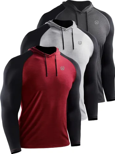 Miniatura 10 de NELEUS Camisa deportiva Dry Fit para hombre, para entrenamiento, correr, manga larga, con capucha