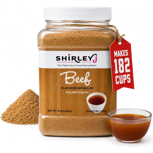 Shirley J Polvo de caldo rico con sabor a carne, base de sopa multiusos y caldo bajo en sodio – Sustituye a más de 30 cajas de caldo, condimento