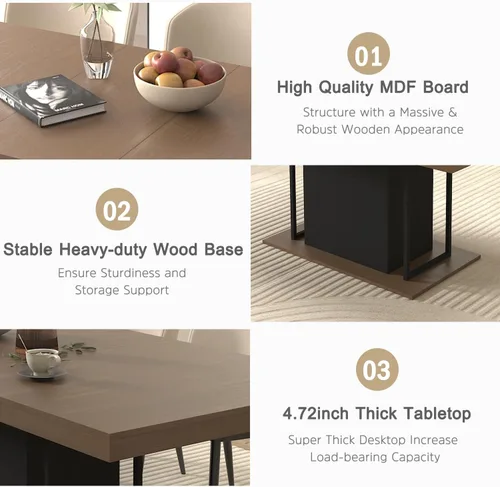 Miniatura 4 de Juego de mesa de comedor extensible para mesa de cocina extensible de 4, 5 piezas y 4 sillas de almacenamiento ocultas de lino tapizadas de madera