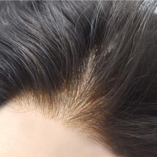 Miniatura 68 de Toupee para hombres nudos blanqueados hombres toupee hairpieces europeo virgen sistema de reemplazo de cabello humano suave encaje francés hombres