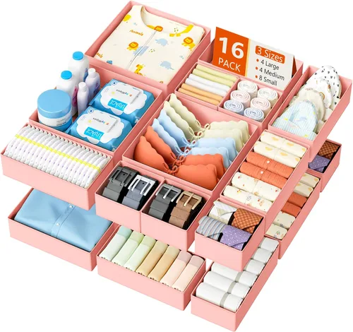 Miniatura 27 de DIMJ Organizador de cajones de ropa – Paquete de 20 contenedores organizadores de cajones de armario para almacenamiento de ropa de bebé, Blanco