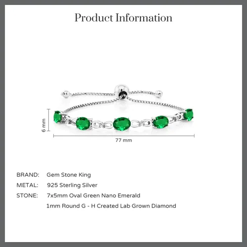 Miniatura 94 de Gem Stone King Pulsera de tenis de diamantes cultivados en laboratorio con piedra natal de 3-6 quilates para mujer, plata de ley 925, ovalada