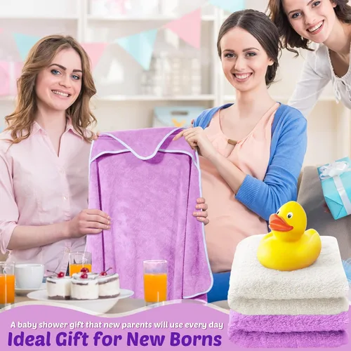 Miniatura 6 de Reginary Paquete de 4 toallas con capucha para bebé, toallas de baño de forro polar coral para bebé, 30 x 30 pulgadas, suaves y absorbentes, manta