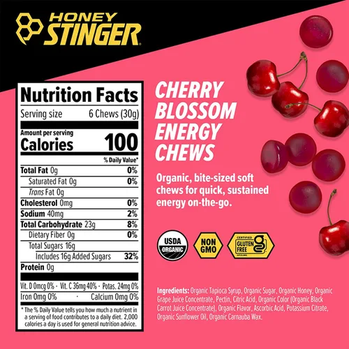Miniatura 2 de Honey Stinger Masticable energético orgánico de flor de cerezo, sin gluten y sin cafeína, para ejercicio, correr y rendimiento, nutrición deportiva