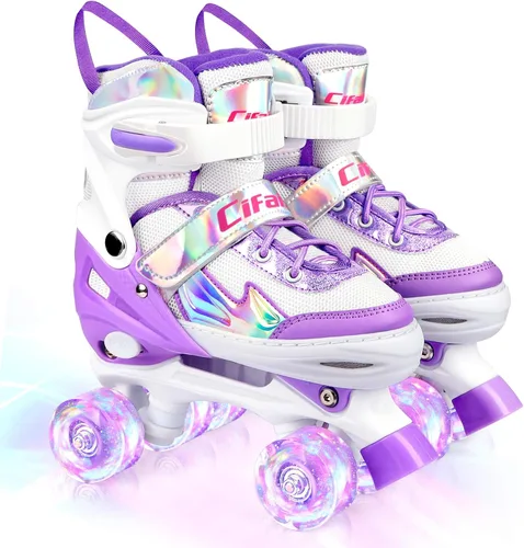 Patines negros y rosados para niñas y niños de 4 a 13 años, 4 tamaños, ruedas iluminadas y diseño superior brillante