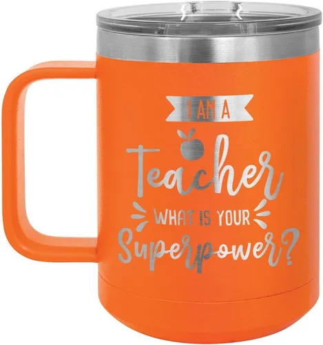 Miniatura 5 de I AM A TEACHER WHAT IS YOUR SUPERPOWER Taza de café roja de 15 oz con tapa deslizante Taza de café de viaje aislada Ideas de regalos de Rojo