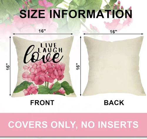 Miniatura 2 de Juego de 4 fundas de almohada decorativas de flores de geranio rosa de 16 x 16 pulgadas, decoración de fundas de cojín de tarro de masón floral