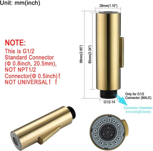 Miniatura 2 de Cabezal rociador desplegable para grifo de cocina, cabezal de repuesto de grifo de cocina de 2 funciones en forma de columna, 1.8 GPM G1/2