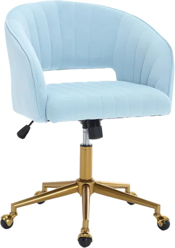 Miniatura 26 de Silla de escritorio giratoria para oficina en casa, moderna silla de escritorio de terciopelo, sillón de altura ajustable con base dorada, silla