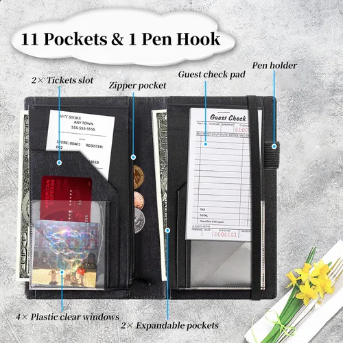 Miniatura 2 de Libros para Servidores de 2ª Generación, Libro de Camarera 5x9 Cartera de Servidor con Bolsillos Expandibles/con Cremallera, Lindo Libro de Servicio