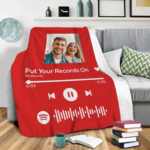Miniatura 18 de Manta personalizada con escaneo de imágenes, código de Spotify, foto negra, manta de forro polar personalizada, manta suave para cuna, manta