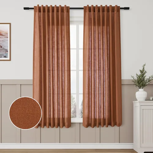Miniatura 40 de Aersas Aqua Green Linen Curtains 84 Inches Long 2 Panels Set Back Tab Rod Pocket Living Room Curtain Farmhouse Rustic Light Filtering Hook Drapes