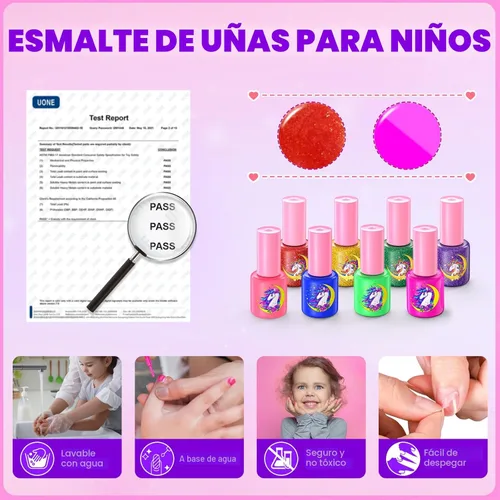 Miniatura 2 de Juego de esmaltes de uñas para niñas, no tóxico, de secado rápido, con secador de uñas y esmalte de uñas despegable, juguetes de regalo ideal