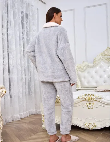 Miniatura 8 de Peaceglad Conjunto de pijama mullido para mujer, pantalones de vellón, ropa de dormir de felpa suelta