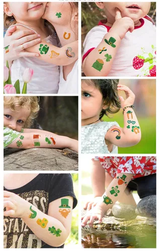 Miniatura 4 de Tatuajes del día de San Patricio, trébol temporal, tatuajes de trébol temporales, tatuajes de la suerte de trébol impermeable para adultos y niños
