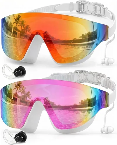 Miniatura 14 de Zoomsnail Swim Goggles 2 Pack, Rimless Wide View Swimming Goggles for Adult, Anti-Fog UV Leaking Pool Goggles for Men Women Azul y rosa