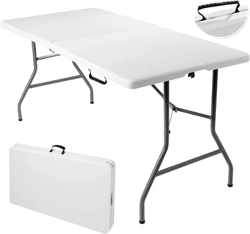 GYMAX Mesas plegables de 6 pies, mesa de campamento portátil ligera con asa de transporte, fácil de plegar para interiores y exteriores, mesa