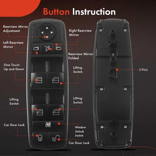 Miniatura 4 de A-Premium Interruptor de elevalunas eléctrico delantero izquierdo del lado del conductor, negro Compatible con Mercedes-Benz A160 2004-2005, A190