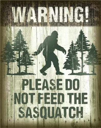 Desperate Enterprises Letrero de hojalata con texto en inglés «Please Do Not Feed The Sasquatch», decoración nostálgica de metal vintage, fabricado