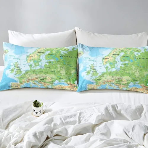 Miniatura 4 de Erosebridal - Juego de sábanas con mapa mundial tamaño TwinXL, juego de ropa de cama azul para niños y niñas, sábana bajera con mapa de varios