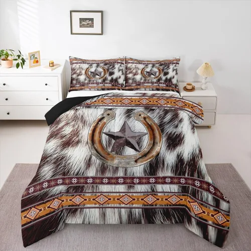 Miniatura 16 de Juego de edredón de vaquero, tamaño King, juego de ropa de cama de herradura con estrellas del oeste de Texas para adultos, hombres y niños, ropa