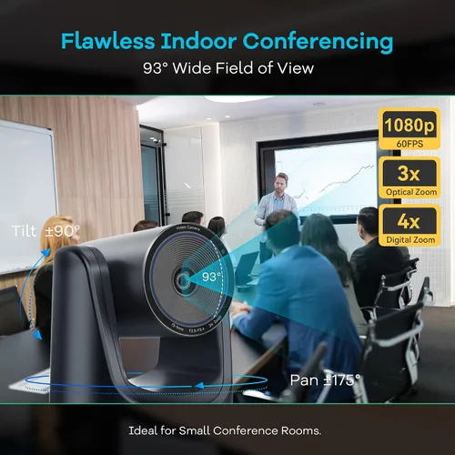 Miniatura 6 de TONGVEO Cámara PTZ de Zoom Óptico 3X HDMI USB 3.0 1080P 60fps 114-Grados de Ángulo Amplio para Videoconferencia, Reunión de Negocios, Transmisión