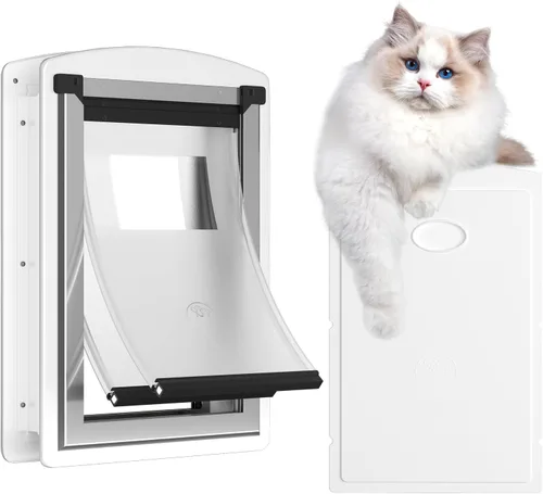 [MAVRICTECH] Puerta de gato para puerta – Puerta de gato para puertas exteriores e interiores, marco de acero, doble solapa magnética, 2 cerraduras